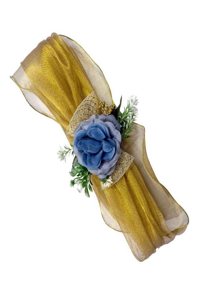 Wrapping Studio مجموعة من 4 أشرطة شبكية بطول متر واحد مزينة بزخارف زهرية صناعية لتغليف الهدايا، والديكور، وتقديم الهدايا، وتغليف جهاز العروس، وسلال الهدايا (ذهبي). - Image 3